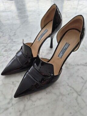 Prada Black Patent Leather Pointed D'Orsay Heels